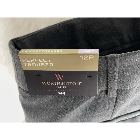 NWT Worthington Petite 12 Gray Perfect Trouser Flat Front/Pockets/Pants - Picture 4 of 6